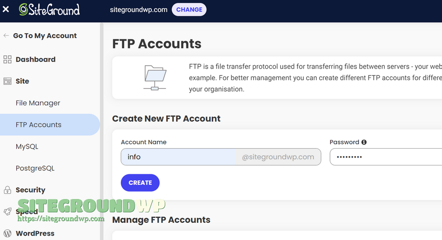 SiteGround创建FTP账号